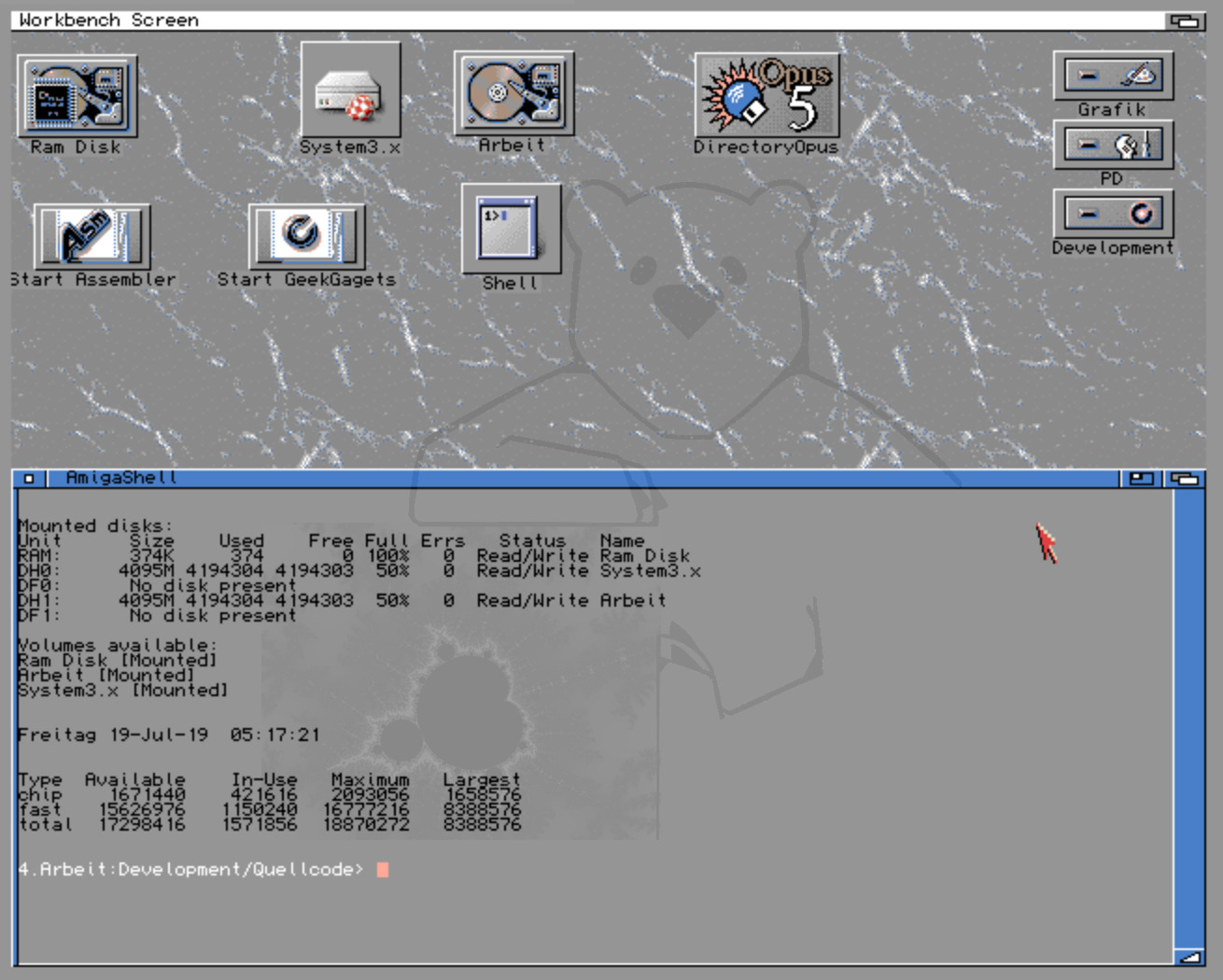 Screenshot meines eigenen Amiga 4000, mit einigen Erweiterungen wie der MagicWB und MagicMenu